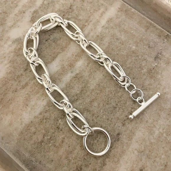 925 Sterling Silver Chunky Chain Link Bracelet Silver Large Link Bracelet - Picture 2 of 5
